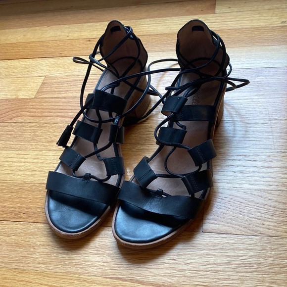 Madewell Daniela Black Leather Lace Up Gladiator Sandals Strappy Block Heel 10 - Picture 10 of 10